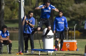 Durante o treino desta manh no Hotel Fazenda das Amorerias, na cidade de Extrema/MG. O time faz uma intertemporada preparando-se para o prximo jogo dia 17/07 contra o Internacional/RS, na Arena Corinthians, vlido pela 10 rodada do Campeonato Brasileiro de 2014