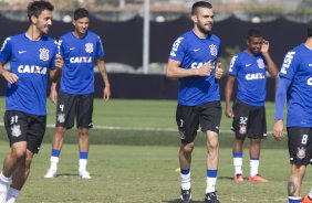 Durante o treino desta manh no CT Joaquim Grava, Parque Ecolgico do Tiete, zona leste de So Paulo, se preparando para o amisoto de amanh em Uberaba/MG contra o Uberaba. O prximo jogo da equipe ser dia 17/07, contra o Internacional/RS, na Arena Corinthians, vlido pela 10 rodada do Campeonato Brasileiro de 2014