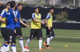 Durante o treino desta manh no CT Joaquim Grava, Parque Ecolgico do Tiete, zona leste de So Paulo, se preparando para o amisoto de amanh em Uberaba/MG contra o Uberaba. O prximo jogo da equipe ser dia 17/07, contra o Internacional/RS, na Arena Corinthians, vlido pela 10 rodada do Campeonato Brasileiro de 2014