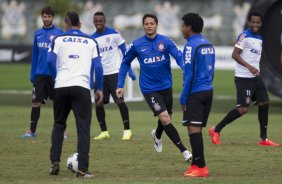 Durante o treino esta manh no CT Joaquim Grava, Parque Ecolgico do Tiete, zona leste de So Paulo. O prximo jogo da equipe ser dia 17/07, contra o Internacional/RS, na Arena Corinthians, vlido pela 10 rodada do Campeonato Brasileiro de 2014