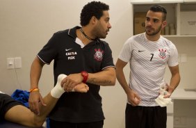 Nos vestiários antes do jogo entre Corinthians x Bahia/BA, realizada esta noite na Arena Corinthians, jogo de ida válido pela Copa do Brasil 2014