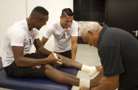 Nos vestiários antes do jogo entre Corinthians x Bahia/BA, realizada esta noite na Arena Corinthians, jogo de ida válido pela Copa do Brasil 2014