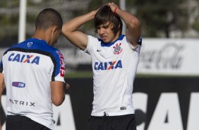 Durante o treino desta tarde no CT 'Joaquim Grava', no Parque Ecolgico do Tiete, zona leste de So Paulo. O prximo jogo da equipe ser domingo dia 03/09, contra o Criciuma/SC, no estdio Heriberto Hulse, vlido pela 19. rodada do Campeonato Brasileiro de 2014