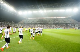 Jogadores do Corinthians durante partida vlida pelo campeonato Brasileiro. jogo realizado na Arena Corinthians 11/09/2014(