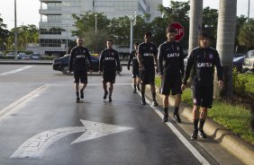 Jogadores durante treino esta manh em uma academia na cidade de Fort Lauderlale. O prximo jogo da equipe ser dia 15/01no torneio internacional, em Orlando/EUA, contra o Colonia da Alemanha