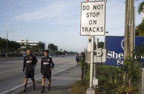 Jogadores durante treino esta manh em uma academia na cidade de Fort Lauderlale. O prximo jogo da equipe ser dia 15/01no torneio internacional, em Orlando/EUA, contra o Colonia da Alemanha