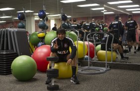 Jogadores durante treino esta manh em uma academia na cidade de Fort Lauderlale. O prximo jogo da equipe ser dia 15/01no torneio internacional, em Orlando/EUA, contra o Colonia da Alemanha