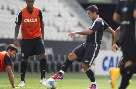 Durante o treino desta tarde na Arena Corinthians, zona leste da cidade. O prximo jogo da equipe ser contra o Corinthian Casuals, da Inglaterra, sbado, dia 24/01, na Arena Corinthians, em homenagem ao co-irmo