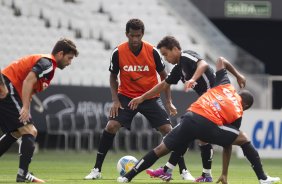 Durante o treino desta tarde na Arena Corinthians, zona leste da cidade. O prximo jogo da equipe ser contra o Corinthian Casuals, da Inglaterra, sbado, dia 24/01, na Arena Corinthians, em homenagem ao co-irmo