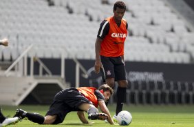 Durante o treino desta tarde na Arena Corinthians, zona leste da cidade. O próximo jogo da equipe será contra o Corinthian Casuals, da Inglaterra, sábado, dia 24/01, na Arena Corinthians, em homenagem ao co-irmão