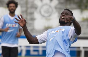 Durante o treino desta manh no CT Joaquim Grava, zona leste da cidade. O prximo jogo da equipe ser domingo, dia 01/02, contra o Marilia, na Arena Corinthians, jogo vlido pela 1 rodada do Campeonato Paulista de 2015