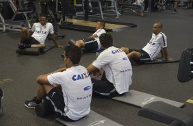 Durante o treino desta manh no CT Joaquim Grava, zona leste da cidade. O prximo jogo da equipe ser quarta-feira, dia 04/02, contra o Once Caldas/Colmbia, na Arena Corinthians, jogo de ida da Pr Libertadores de 2015