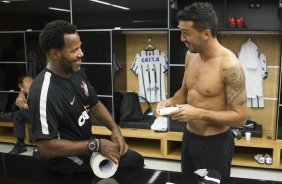 Nos vestirios antes do jogo realizado esta noite na Arena Corinthians entre Corinthians/Brasil x Once Caldas/Colmbia, jogo de ida vlido pela Pr Libertadores 2015