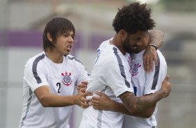 Durante o treino desta tarde no CT Joaquim Grava, zona leste da cidade. O próximo jogo do time será sábado dia 14/02 contra o Botafogo/RP, na Arena Corinthians, válido pela 4ª rodada do Campeonato Paulista de 2015