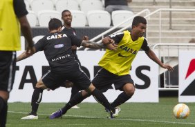 Durante o treino desta tarde na Arena Corinthians, zona leste da cidade. O prximo jogo ser amanh, quarta-feira, dia 18/02 contra o So Paulo, na Arena Corinthians, jogo de ida da fase classificatoria da Copa Libertadores da Amrica 2015