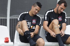 Durante o treino desta tarde na Arena Corinthians, zona leste da cidade. O prximo jogo ser amanh, quarta-feira, dia 18/02 contra o So Paulo, na Arena Corinthians, jogo de ida da fase classificatoria da Copa Libertadores da Amrica 2015