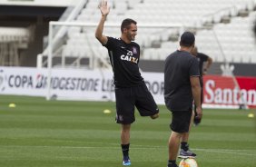 Durante o treino desta tarde na Arena Corinthians, zona leste da cidade. O prximo jogo ser amanh, quarta-feira, dia 18/02 contra o So Paulo, na Arena Corinthians, jogo de ida da fase classificatoria da Copa Libertadores da Amrica 2015