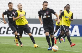 Durante o treino desta tarde na Arena Corinthians, zona leste da cidade. O prximo jogo ser amanh, quarta-feira, dia 18/02 contra o So Paulo, na Arena Corinthians, jogo de ida da fase classificatoria da Copa Libertadores da Amrica 2015