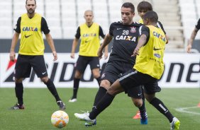 Durante o treino desta tarde na Arena Corinthians, zona leste da cidade. O prximo jogo ser amanh, quarta-feira, dia 18/02 contra o So Paulo, na Arena Corinthians, jogo de ida da fase classificatoria da Copa Libertadores da Amrica 2015