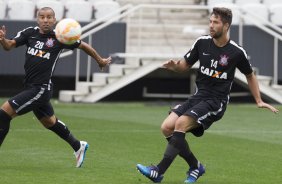 Durante o treino desta tarde na Arena Corinthians, zona leste da cidade. O prximo jogo ser amanh, quarta-feira, dia 18/02 contra o So Paulo, na Arena Corinthians, jogo de ida da fase classificatoria da Copa Libertadores da Amrica 2015