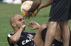 Durante o treino desta tarde na Arena Corinthians, zona leste da cidade. O prximo jogo ser amanh, quarta-feira, dia 18/02 contra o So Paulo, na Arena Corinthians, jogo de ida da fase classificatoria da Copa Libertadores da Amrica 2015