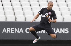 Durante o treino desta tarde na Arena Corinthians, zona leste da cidade. O próximo jogo será amanhã, quarta-feira, dia 18/02 contra o São Paulo, na Arena Corinthians, jogo de ida da fase classificatoria da Copa Libertadores da América 2015