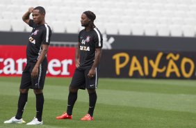 Durante o treino desta tarde na Arena Corinthians, zona leste da cidade. O prximo jogo ser amanh, quarta-feira, dia 18/02 contra o So Paulo, na Arena Corinthians, jogo de ida da fase classificatoria da Copa Libertadores da Amrica 2015