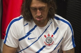 Cássio no vestiário antes da partida contra o São Paulo pela final da Flórida Cup 2017