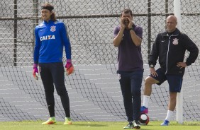 Fábio Carille, Cássio e Mauri Lima no treino do Corinthians no CT Joaquim Grava