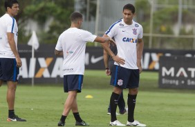 Pablo e Gabriel no treino do Corinthians no CT Joaquim Grava