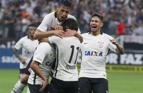 Comemorao do gol contra a Ferroviria em amistoso realizado na Arena Corinthians