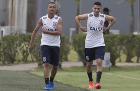 Luidy e Mantuan no treino do Corinthians no CT Joaquim Grava