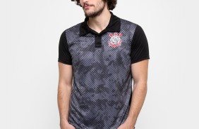 Camisa Polo Corinthians Basic Camuflagem Sublimada - Preto