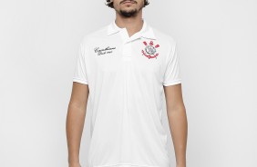 Camisa Polo Corinthians Basic Lettering - Branco
