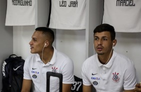 Marciel e Léo Jabá antes do jogo contra a Ferroviária, pelo Paulistão