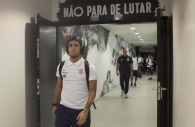 Gabriel no vestiário da Arena Corinthians