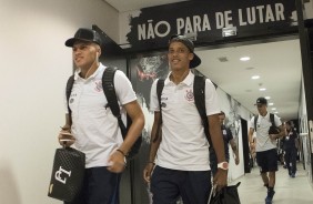 Léo Jabá e Pedrinho no vestiário da Arena Corinthians