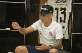 Arana no vestiário da Arena antes do jogo contra a La U, pela Sul-Americana