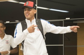 Léo Santos no vestiário da Arena antes do jogo contra a La U, pela Sul-Americana