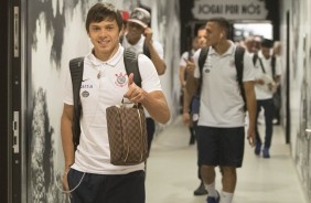 Romero chegando  Arena para enfrentar a La U, pela Sul-Americana