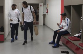 Cássio, Paulo Roberto e Léo Jabá antes do duelo contra o Internacional, no Beira Rio, pela Copa do B