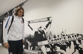 Cássio na sua chegada à Arena antes da semifinal contra o São Paulo
