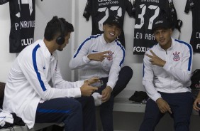 Jogadores reunidos no vestirio antes de Ponte Preta e Corinthians, pela final do Paulisto