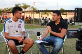 Substituto de Balbuena, Pedro atendeu  reportagem do Meu Timo aps o treino de quinta-feira