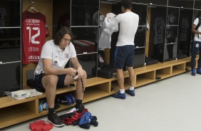 Cássio no vestiário da Arena antes do jogo contra o Santos, pelo Campeonato Brasileiro