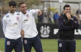 Camacho e Léo Jabá no treino deste sábado. Olha o sorriso dos garotos!