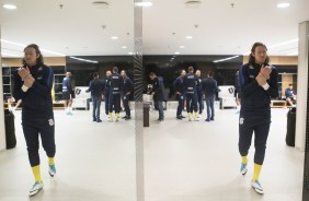 Cássio no vestiário da Arena antes do jogo contra o Botafogo