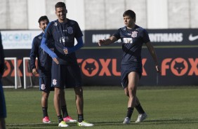 Léo Santos e Romero no treino desta tarde no CT Joaquim Grava