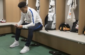 Marquinhos Gabriel no estádio do Palmeiras aguardando o início da partida