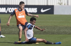 Arana e Ameixa no treino desta segunda, no CT Joaquim Grava